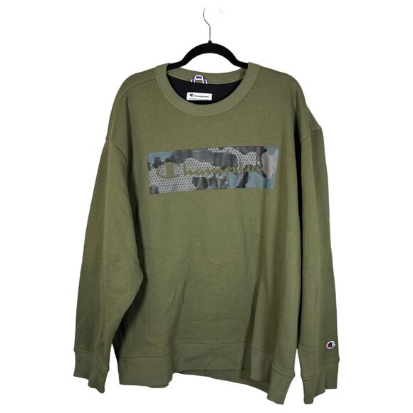 Champion Olive Green Camo Graphic Crew Neck Sweatshirt Men's Size 2XL - Picture 1 of 6